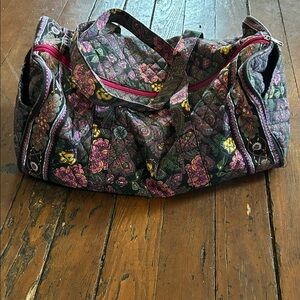 Quilted Floral Travel Duffel Bag - Purple Pink
